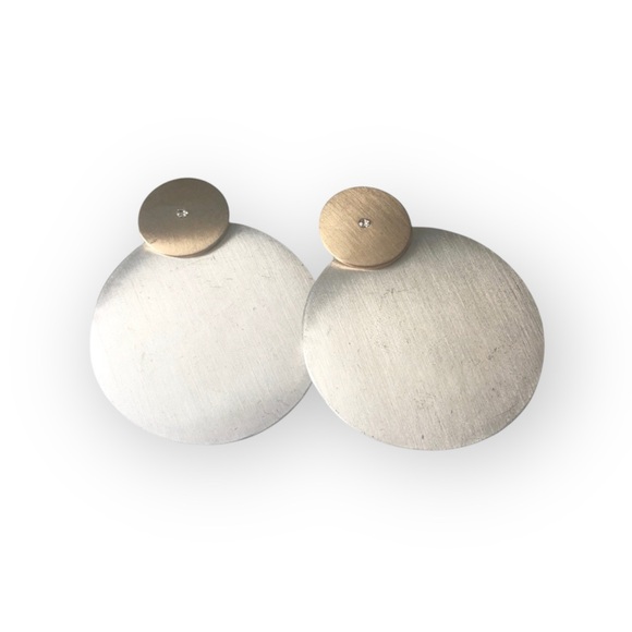 new Zen Sculptural Stack Disc ❉ Drop Earrings ❉ Gold Silver Tone ❉ Tiny Crystal - Picture 4 of 14